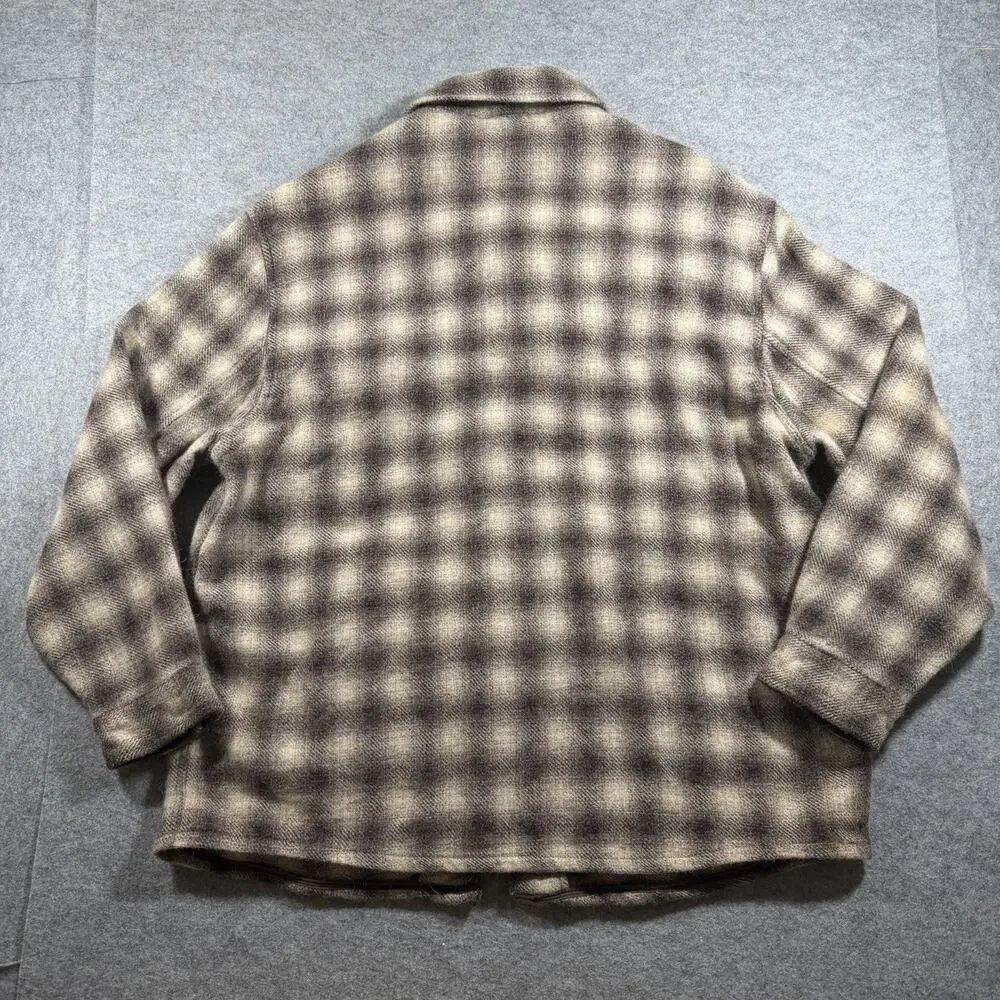 Banana Republic Wool Bomber Jacket Mens XL Brown Plaid Full Zip Cotton Lined